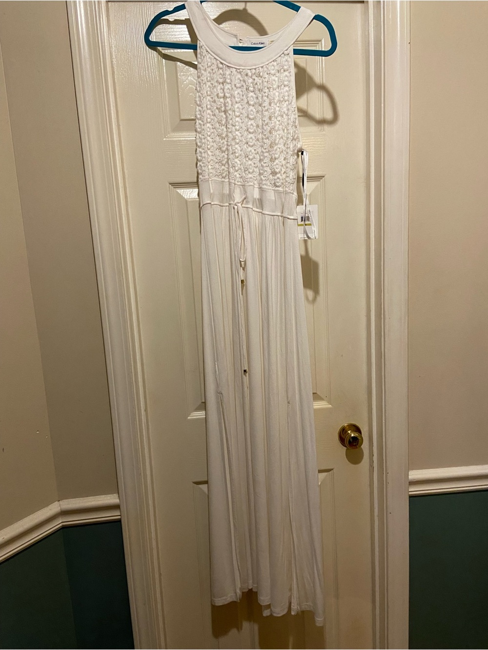 Calvin Klein White Crochet Bodice Maxi Dress